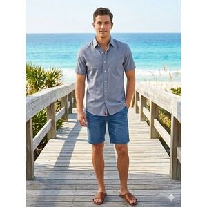 Untuckit Slim Fit Men's Short Sleeve Button Down Dress Shirt, Grey Wrinkle Free